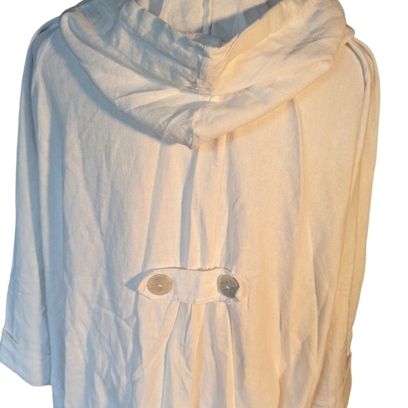 white linen blend oversized Lagenlook hooded trenchcoat jacket/ coverup sz 1X - Picture 3 of 10